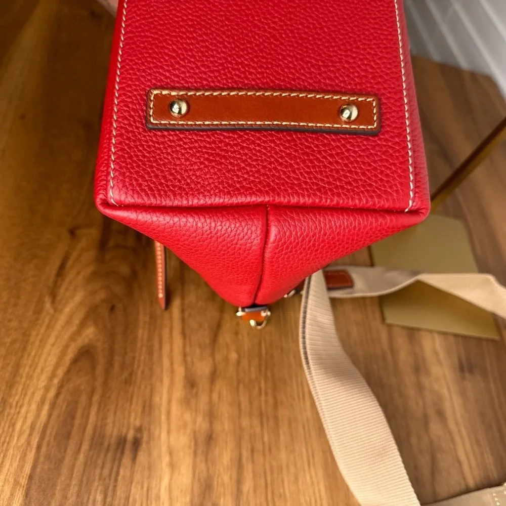 Dooney & Bourke Pebbled Leather Satchel Red Crossbody Bag Gold Hardware